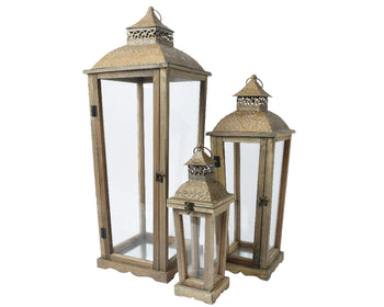 Set of 3 Rectangle Firwood Lanterns | 386580