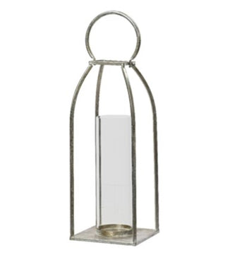 Silver with White Wash Iron Lantern with Glass Tube | 523201