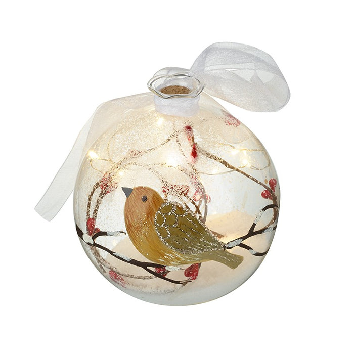 Glass Led Bauble With Robin | BBQ717A