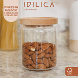 KitchenCraft Idilica Glass Storage Jar with Beechwood Lid, 500ml | IDGLSSTORSML