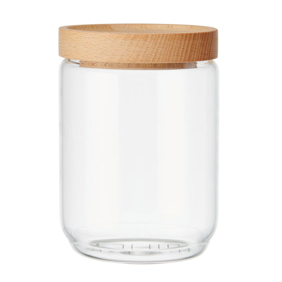 KitchenCraft Idilica Glass Storage Jar with Beechwood Lid, 500ml | IDGLSSTORSML