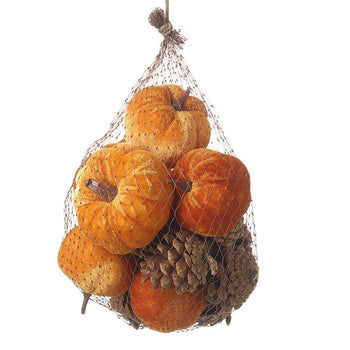 Velvet Pumpkins With Pine Cones Set | KAA057