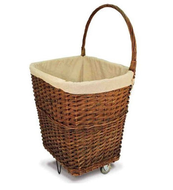 Large Natural Wicker Firelog Cart with Canvas Liner | QL13891-3