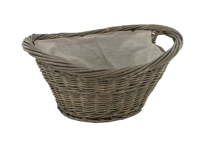 Natural Wicker Oval Basket with Canvas Liner Grey | QL16342-6