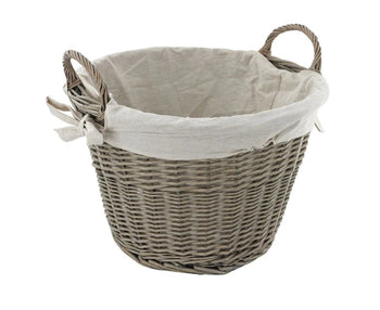 Natural Wicker Round Basket with Canvas Liner Grey | QL16893-10