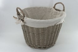 Natural Wicker Round Basket with Canvas Liner Grey | QL16893-10