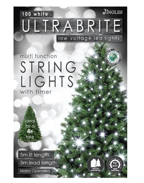 Jingles Ultrabrite 100 White Led Lights With Timer