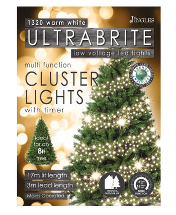 Jingles 1320 Warm White LED Ultra Brite Cluster Lights with Timer│WOO-4122