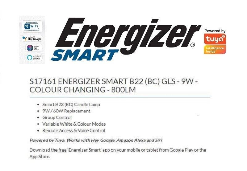 Energizer 9W (60W) B22 LED ''Smart'' Colour Changing GLS Light Bulb │1 ...