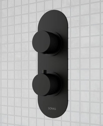 Alita Dual Control Dual Outlet Concealed Thermostatic Matt Black Shower Valve | USH0090