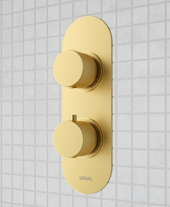 Alita Dual Control Dual Outlet Concealed Thermostatic Brushed Gold Shower Valve | USH0092