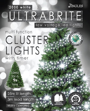 Jingles 2000 White LED Ultra Brite Cluster Lights with Timer│WOO-4131